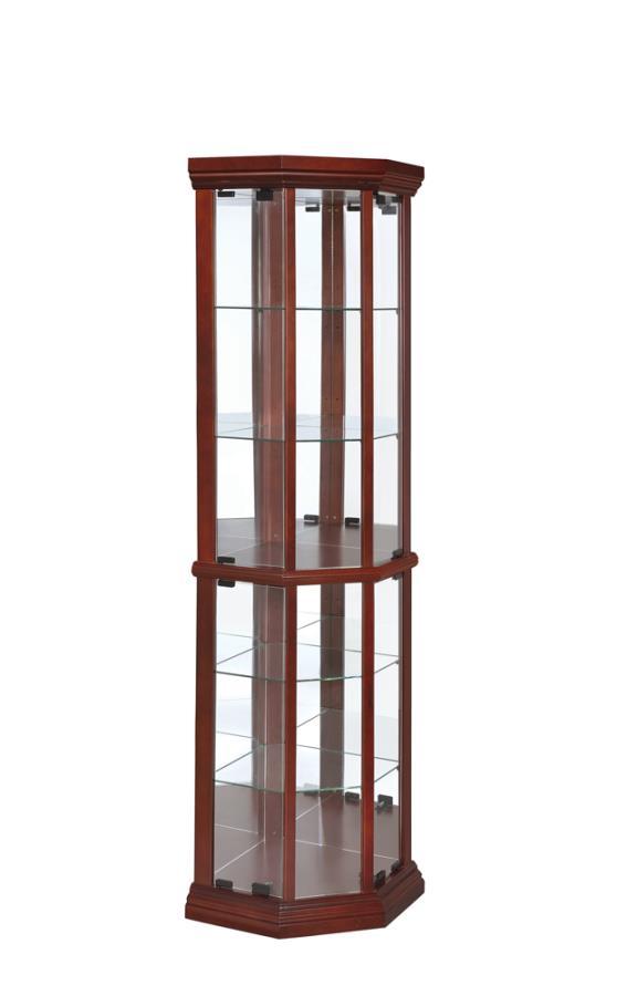 Appledale - 6-Shelf Corner Curio Display Cabinet - Medium Brown by CoasterEssence | Bel Furniture
