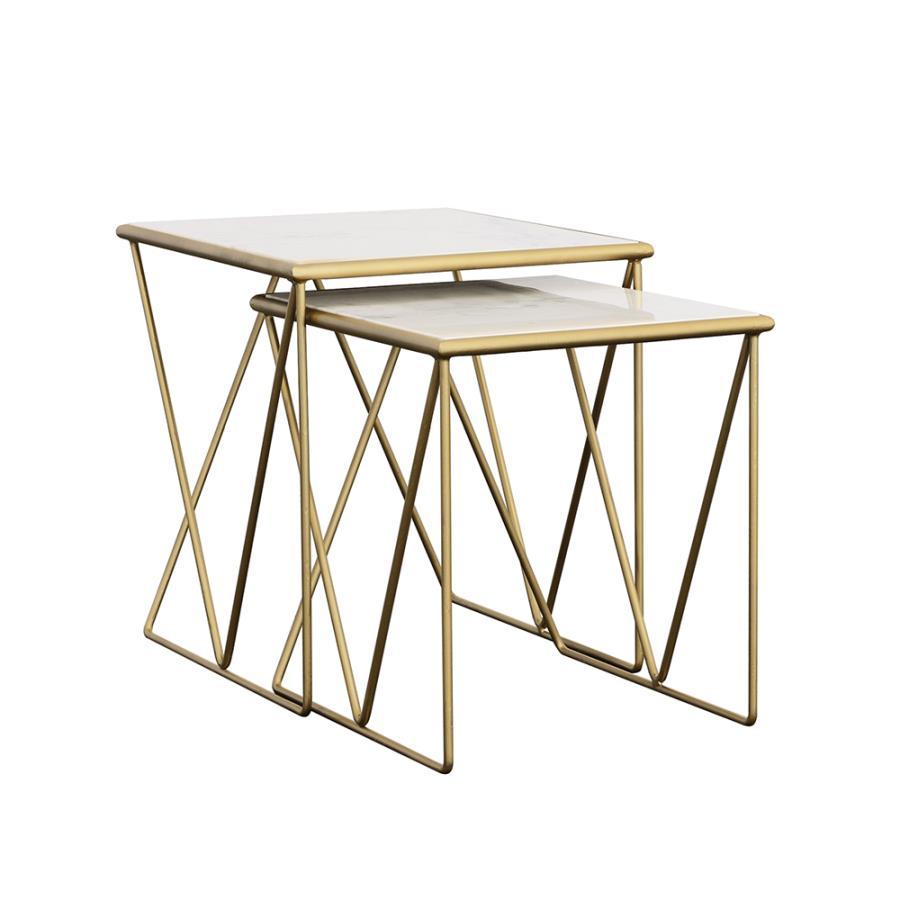 Bette - 2 Piece Marble Top Nesting Table Set - White And Gold by CoasterEssence | Bel Furniture