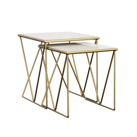 Bette - 2 Piece Marble Top Nesting Table Set - White And Gold by CoasterEssence | Bel Furniture
