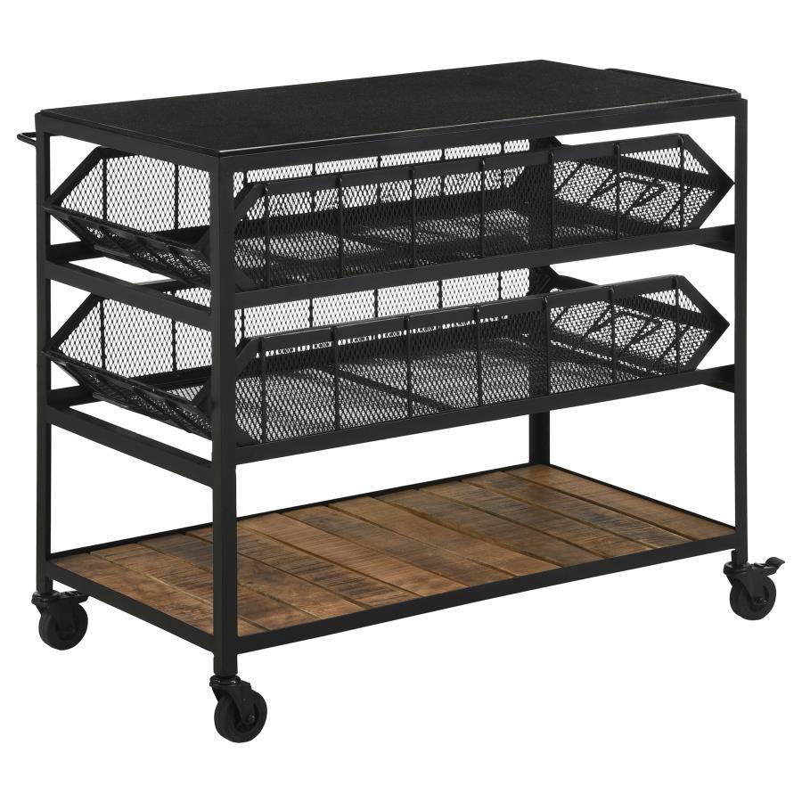 Evander - Marble Top Kitchen Cart With Removable Shelves - Black