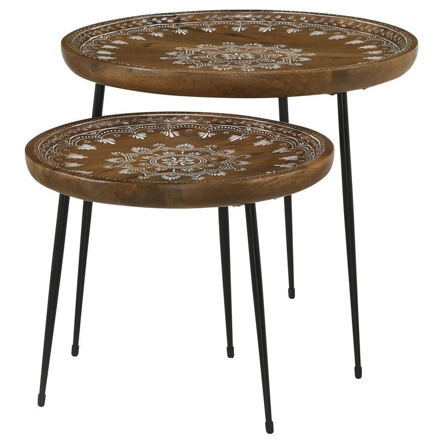 Nuala - 2 Piece Round Mango Wood Nesting Tables - Honey