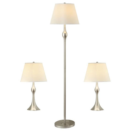 Griffin - 3 Piece Floor And Table Lamp Set Brushed Nickel - Brush Nickel by CoasterEssence | Bel Furniture
