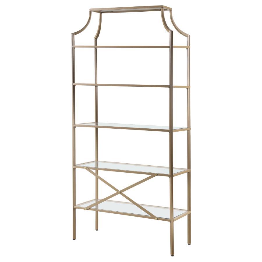 Serena - 5-Tier Tempered Glass Shelves Bookcase - Matte Gold