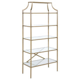 Serena - 5-Shelf Glass Bookshelf - Gold by CoasterEssence | Bel Furniture