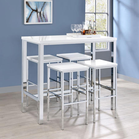 Natividad - 5 Piece Pub Height Bar Table Set - White High Gloss by CoasterEveryday | Bel Furniture