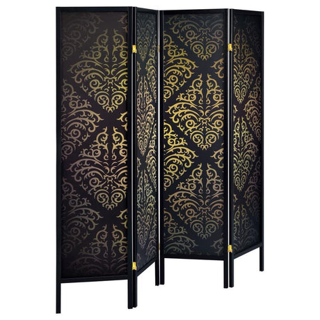 Haidera - 4-Panel Room Divider Folding Screen - Black Damask by CoasterEveryday | Bel Furniture