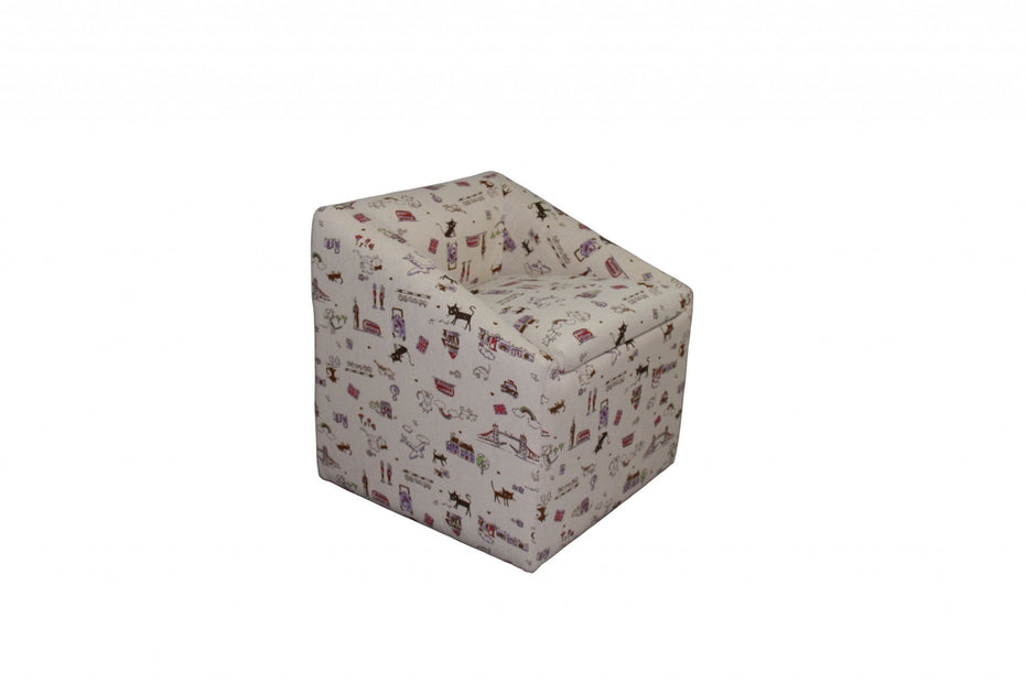 Whimsical Cats in London Cubed Accent Storage Chair 21" - Modern Beige