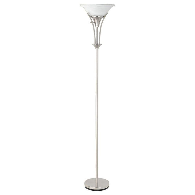 Archie - Frosted Torchiere Floor Lamp - Brushed Steel by CoasterEveryday | Bel Furniture
