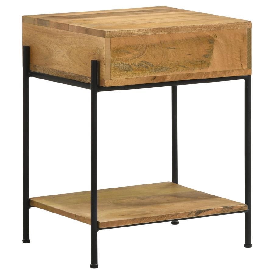 Declan - 1-Drawer Accent Table With Open Shelf - Natural Mango And Black