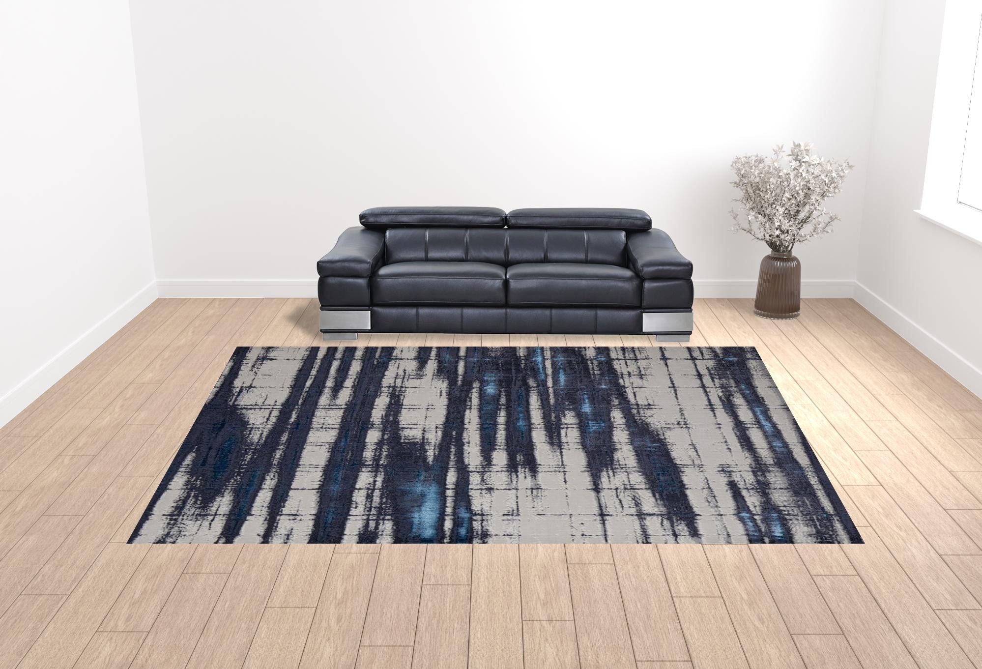 Abstract Power Loom Distressed Area Rug - Ivory Blue And Gray - 12' X 15'