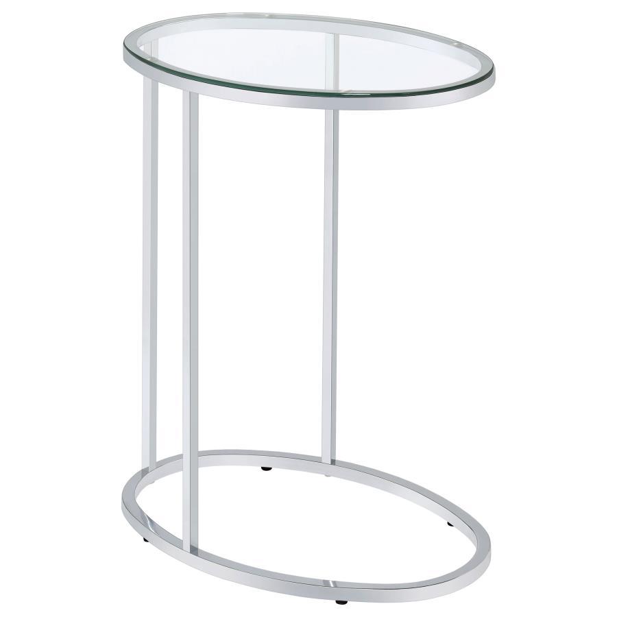 Kyle - Oval Glass Top C-Shaped Sofa Side Table - Chrome by CoasterEveryday | Bel Furniture