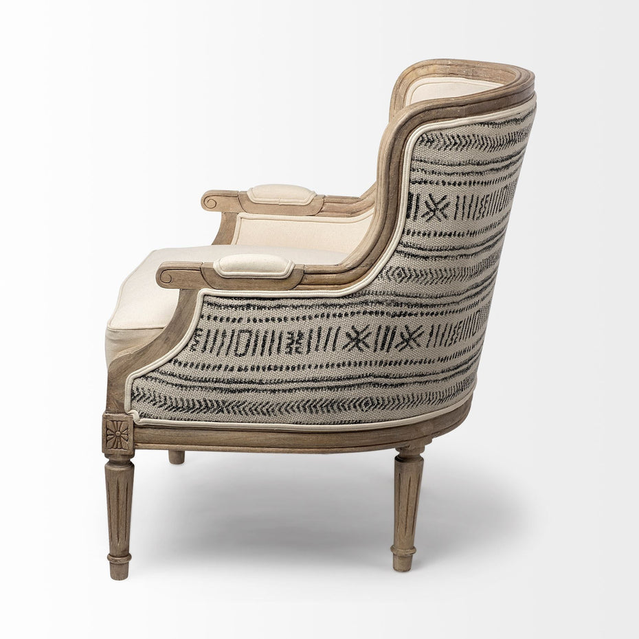Fabric Seat Accent Chair With Wooden Base Detailed Back - Elizabeth Cream