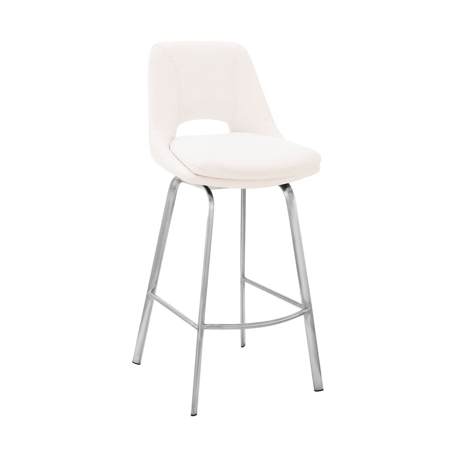Faux Leather Counter Stool with Stainless Steel Frame 26" - Elegant White