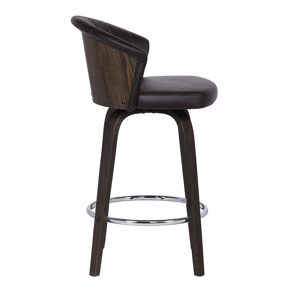Faux Leather and Rustic Wood Back Swivel Bar Stool 26" - Dark Brown