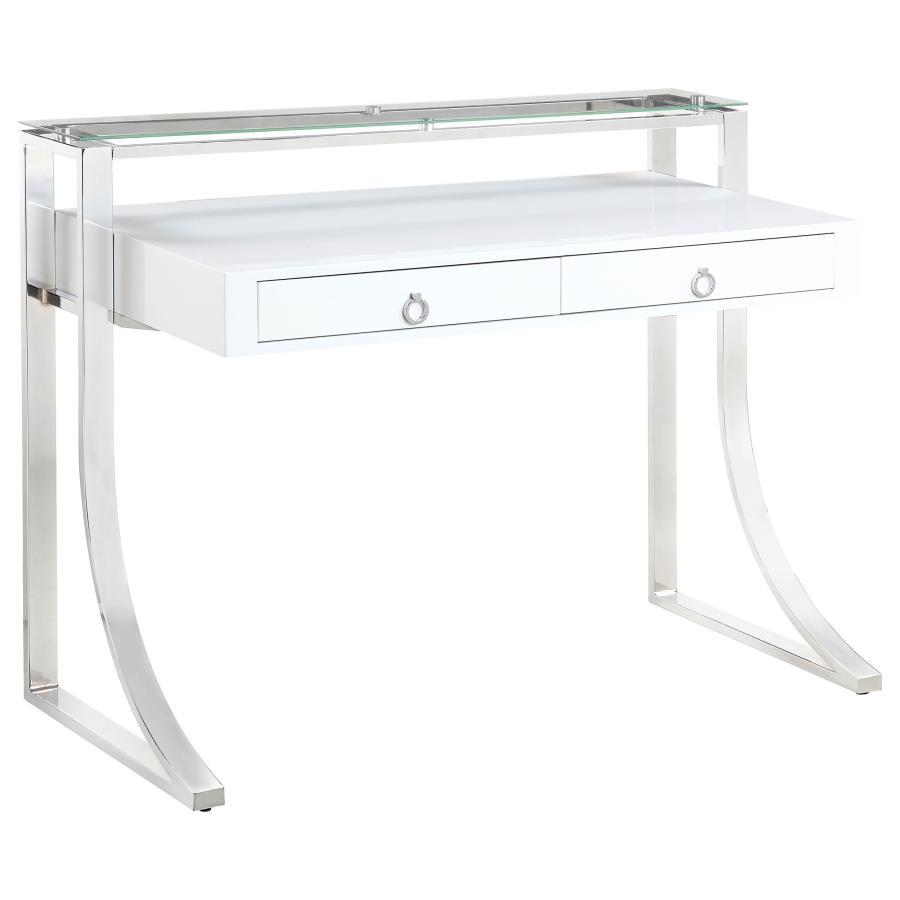 Gemma - 2-Drawer Writing Desk - White High Gloss by CoasterEssence | Bel Furniture