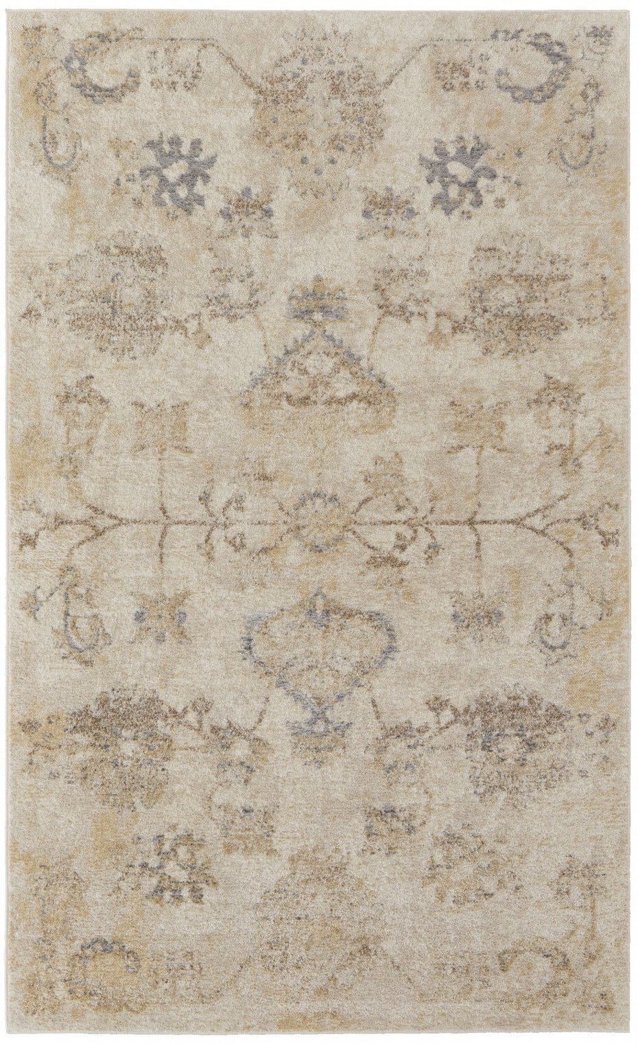 Abstract Power Loom Distressed Area Rug - Ivory And Light Gray - 8' X 10'