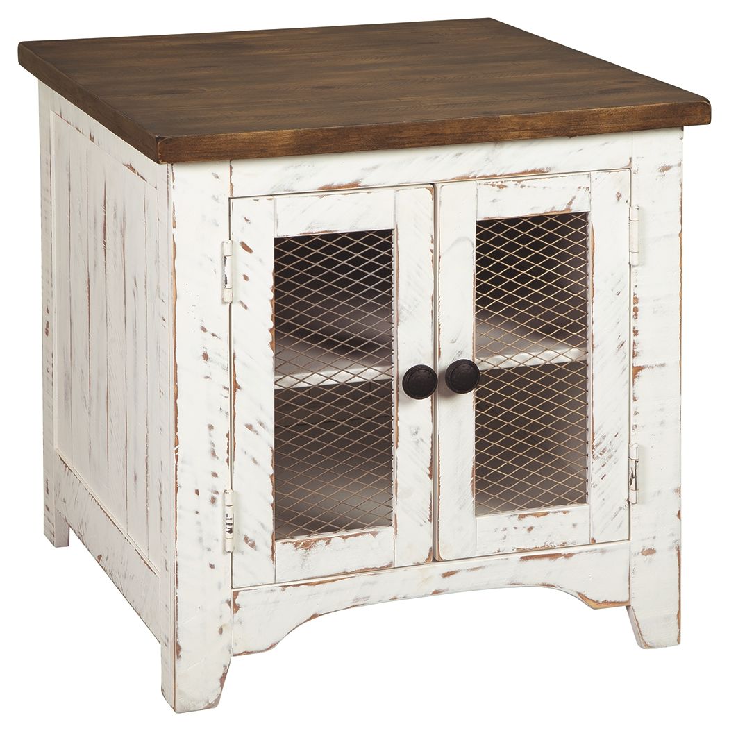 Wystfield - White / Brown - Rectangular End Table - 2 Doors by Signature Design by Ashley® | Bel Furniture