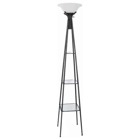 Gianni - 3-Shelf Frosted Torchiere Floor Lamp - Black by CoasterEveryday | Bel Furniture