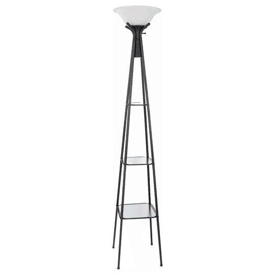 Gianni - 3-Shelf Frosted Torchiere Floor Lamp - Black by CoasterEveryday | Bel Furniture