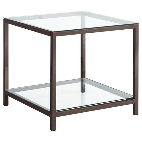 Trini - 1-Shelf Glass Top Side End Table - Black Nickel by CoasterEssence | Bel Furniture