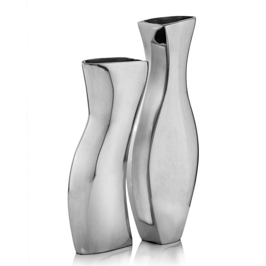 2 Piece Buffed Adjoining Vases - Pearl Silver