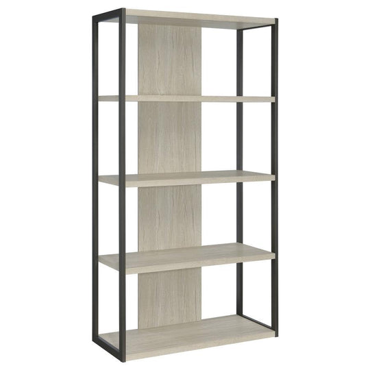 Loomis - 72" 4-Shelf Bookshelf - Whitewashed Gray by CoasterEssence | Bel Furniture