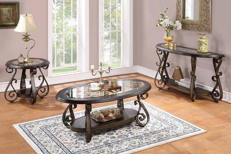 3-Piece Living Room Coffee Table Set with Glass Tops & Curved Metal Legs by Mollai Collections | Bel Furniture