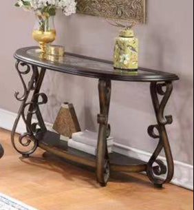 Console Sofa Table with Glass Top and Curved Metal Legs by Mollai Collections | Bel Furniture