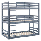 Gray Triple Twin Bunk Bed with Safety Rails & Dual Ladders