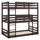 Espresso Triple Twin Bunk Bed with Ladders & Guardrails